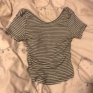 Striped tight crop top with a scoop neck!